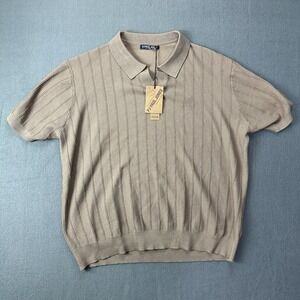 New PJ PAUL JONES Men XXL Polo Textured Knit Brown Ribbed Stretchy Golf‎